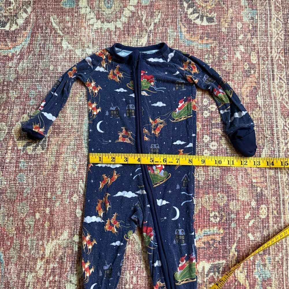 Little Sleepies 6-12 months Navy Blue Kids One Piece Pajama with Santa Print - Picture 4 of 8
